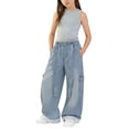 thumbnail image 4 of SELONE Girls Cargo Jeans Big Kids Wide Leg Jeans Belt Elastic Waist Denim Pants Vintage Casual Trousers with Pockets, 4 of 8
