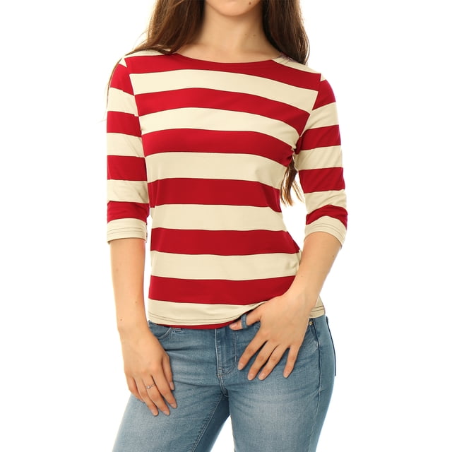 Dde San Patricio Camisecon mangas de codo pamujer Camisebásiinformal con cuello de barco y corte ajustado Beige S