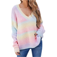 thumbnail image 1 of Chandails Foncés Femmes Automne et Hiver Manches Longues V-Cou Couleur Couture Rayé Imprimé Gradient Pull, 1 of 5