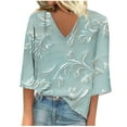 thumbnail image 2 of Blczomt Tops for Women V Neck 3/4 Sleeve Spring Summer Shirt Casual Blue Formal Dressy Women Blouses, 2 of 5