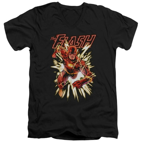 JLA Justice League Flash Glow S/S Adult V-Neck 30/1 T-Shirt Black