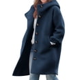 thumbnail image 1 of Mceream Women's Winter Single Breasted Long Wool Coat with Hood Casual Wool Blend Trench Coat Jacket Plus Size Outwear Abrigo De Invierno Para Mujer Navy XXL, 1 of 6
