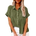 thumbnail image 2 of Mashaouyo Clothing T Shirts For Women Summer New Ladies Loose Blouses Cotton And Lapel Rolled Short Sleeve Button Shirt Tee Shirt, 2 of 5