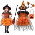thumbnail image 2 of Disfraz de calabaza de Halloween para niños y niñas, con capa, vestido de tutú para niños pequeños, Cosplay de bruja, espectáculo de escenario escolar, vestido de disfraz de Carnaval, 2 of 5