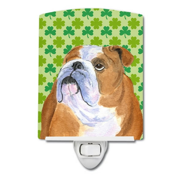 Caroline's Treasures SS4422CNL Bulldog English St. Patrick's Day Shamrock Portrait Ceramic Night Light, 6x4x3",