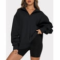 thumbnail image 4 of Sudadera de color puro, sudadera de mujer con media cremallera y canalé, sudadera de manga larga con máxima eficiencia, 4 of 6