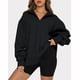 thumbnail image 4 of Sudadera con capucha para mujer, sudadera con media cremallera, forro polar acanalado, sudadera holgada, estética elegante, 4 of 6