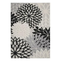 10 x 13 ft. Black & White Floral Non Skid Indoor & Outdoor Area Rug