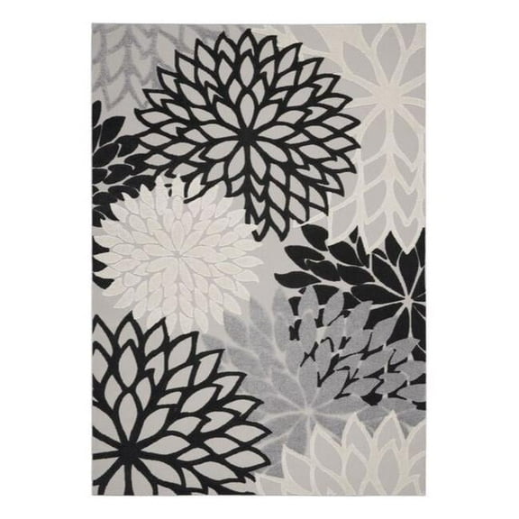 HomeRoots 479263 12 x 15 ft. Black & White Floral Non Skid Indoor & Outdoor Area Rug