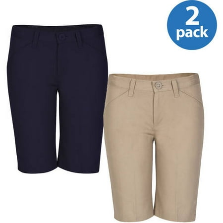 REAL SCHOOL Girls Flat Front Low Rise Shorts School Uniform Approved 2-Pack Value Bundle