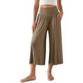 thumbnail image 2 of Women Fold Over Waist Lounge Capris Gaucho Wide Leg Flowy Cropped Pants Casual Yoga Culotte Pajama Bottom, 2 of 5