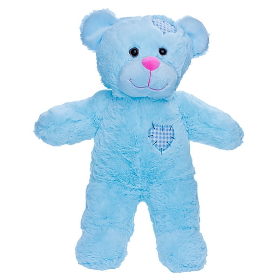 stuffems toy shop record your own plush 16 inch blue patch teddy bear - ready to love in a few easy steps