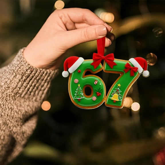 RBER 1Pcs Number 67 Christmas Ornaments for Christmas Tree Silicone Hanging Decorations Rustic Holiday Xmas Decor