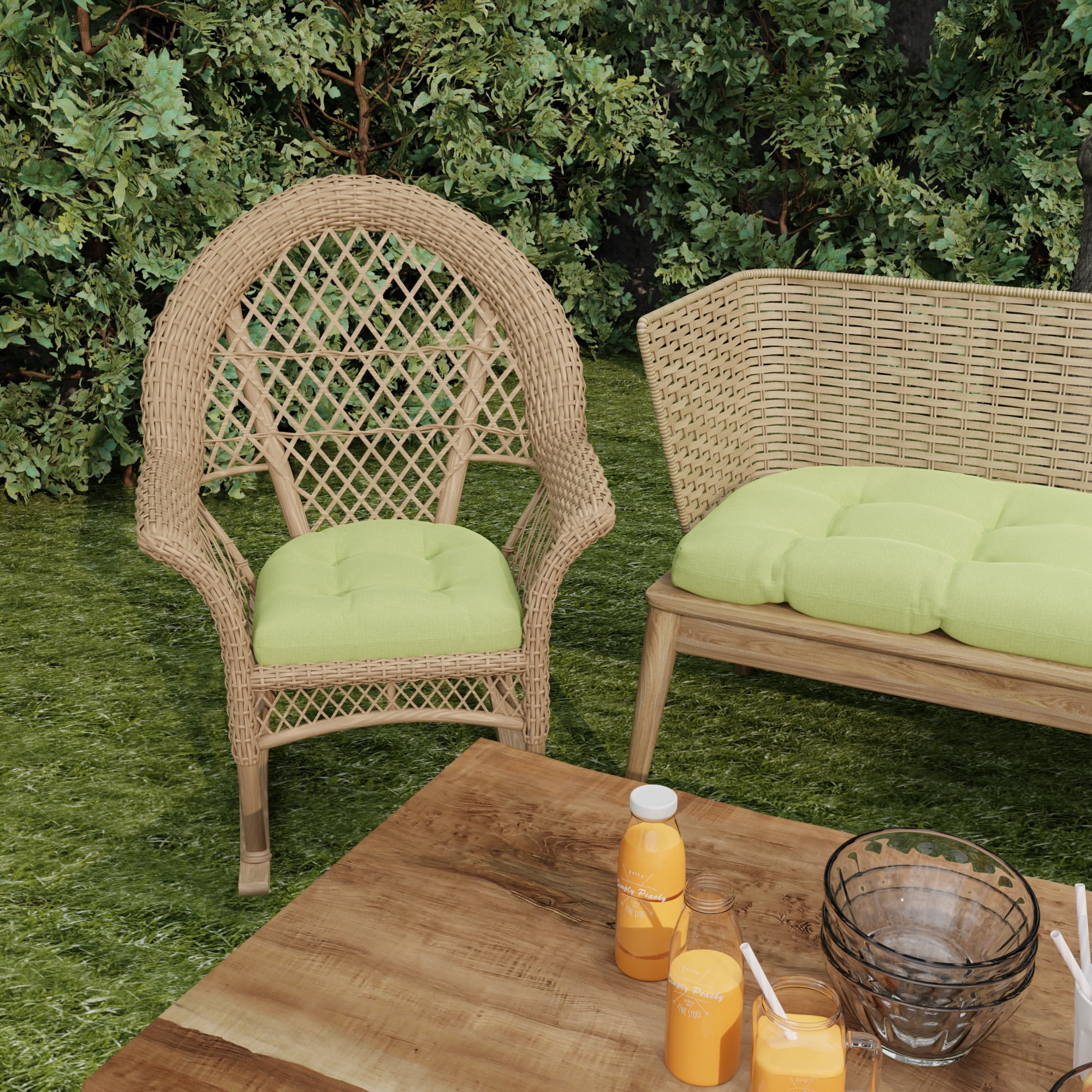 Jordan Manufacturing 19" x 19" McHusk Leaf Green Crosshatch Square Tufted Contoured Crosshatch Outdoor Wicker Seat Cushion (2 Pack)