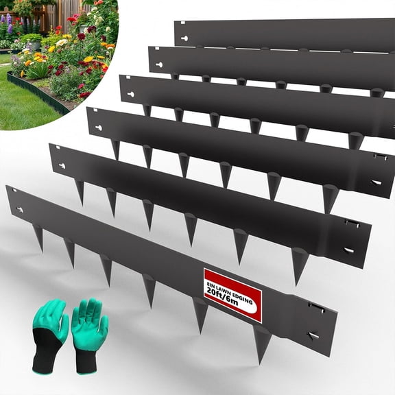 MY.20ft. Galvanized Steel Landscape Edging (6-Pack) – 40" x 8" Metal Garden Border, Hammer-in Lawn Edging for Landscaping, Tree Rings, Yard & Pathway – Black Steel Lawn Edge for Garden Design
