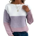 thumbnail image 3 of Women's Striped Sweater Boat Neck Knitted Sweater Casual Long Sleeve Pullover Fashion Sweater Top, 3 of 9