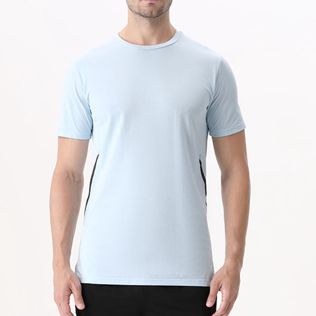 pstuiky camisetas camisas para hombre, Camiseta deportiva elástica transpirable de color sólido, informal, de manga corta y cuello redondo para hombre camisas casuales para hombre xl