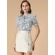 thumbnail image 2 of INSPIRE CHIC Blusa De Trabajo Manga Corta Estampado Floral Cuello Con Volantes Camisa Para Mujer Blanco L, 2 of 6