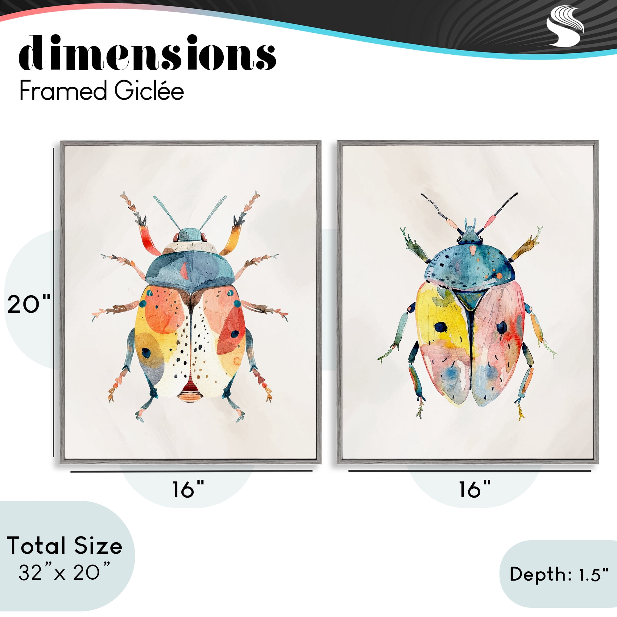 Stupell Industries Colorful Boho Beetles 2 Piece Gray Framed Giclee Art Set, design by Kim Allen