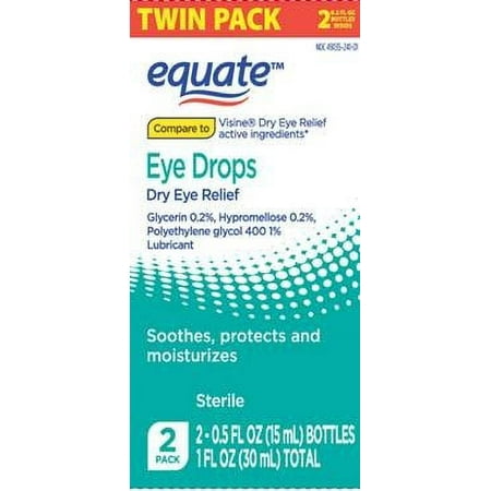 Equate Dry Eye Relief Eye Drops, 0.5 fl oz, Twin Pack