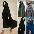 thumbnail image 4 of Grueso Otoño Invierno mujer capa con un solo botón diseñador femenino Vintage con capucha sólido hasta el suelo Medieval capa larga abrigos, 4 of 5