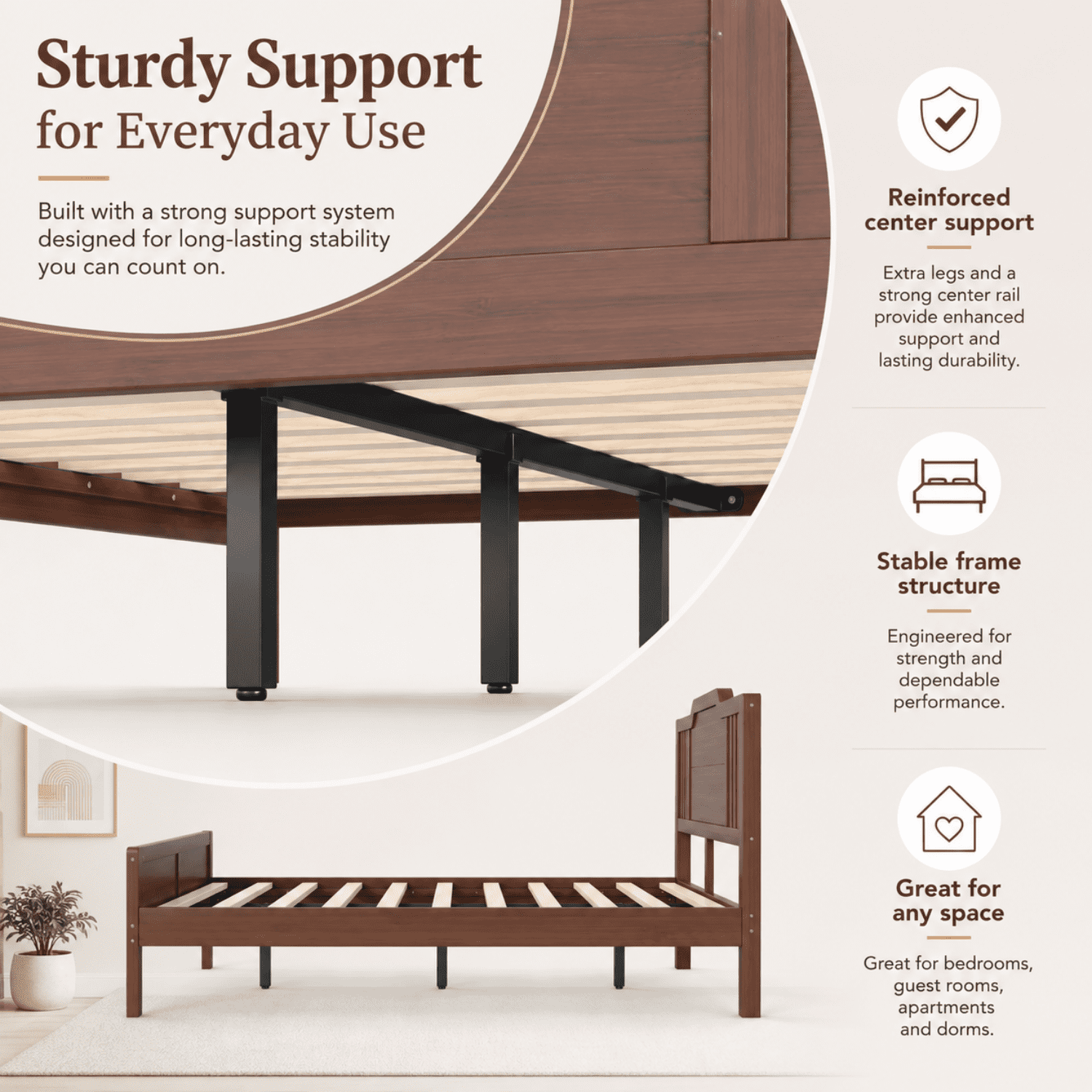 Miniyam Full Size Solid Bamboo Platform Bed Frame with Headboard, Brown