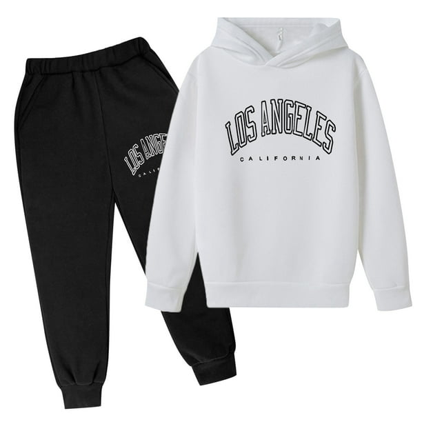 Gibobby Conjunto de sudadera para niña niño Casual Manga Larga Sudadera Con Capucha Sudadera Chándal Jogger Pantalones De Chándal Unisex 2 PC Conjunto De Chándal(Blanco,100)