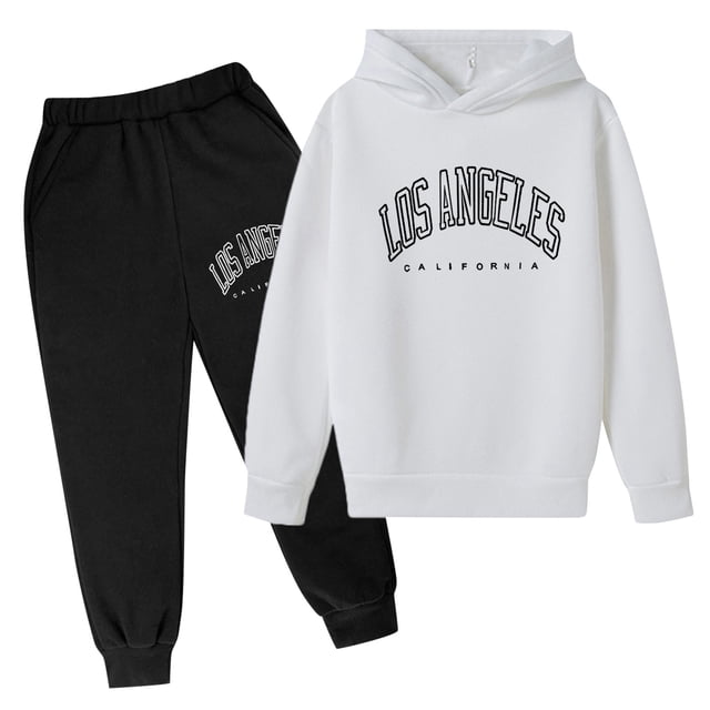 Gibobby Conjunto niña Niños Casual Manga Larga Sudadera Con Capucha Sudadera Chándal Jogger Pantalones De Chándal Unisex 2 PC Conjunto De Chándal(Blanco, 120)