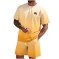 thumbnail image 2 of Zylanna Men's 2 Piece Outfit Sets, Crew Neck Gradient Color Casual Short Sleeve T-Shirt and Shorts Set Elastic Waist Loungewear for Vacation Daily Wear Yellow, 2 of 7