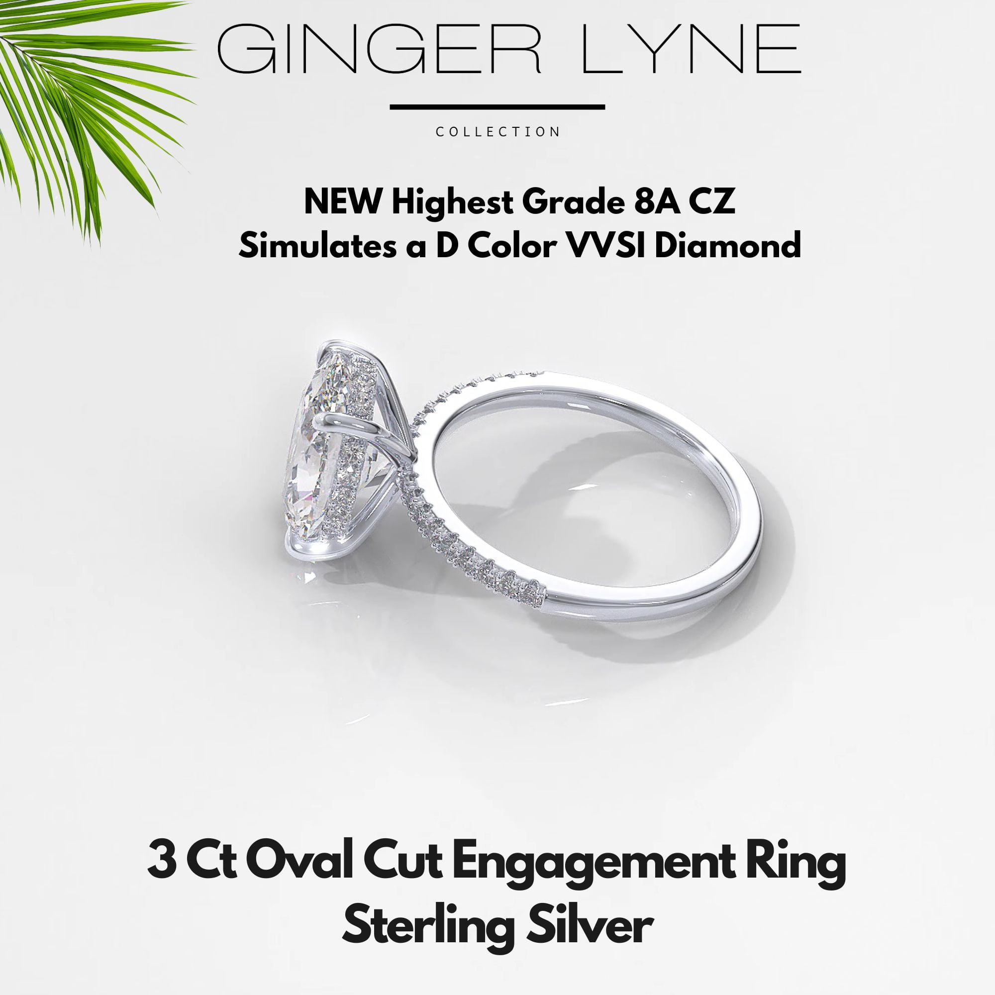Solitaire 3 Ct Oval Engagement Ring for Women Sterling Silver CZ Ginger Lyne Collection Size 6