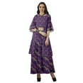 thumbnail image 3 of Moomaya Printed High Low Crop Top Kurti Palazzo Set Ethnic Indian Clothing Set For Womens, 3 of 9