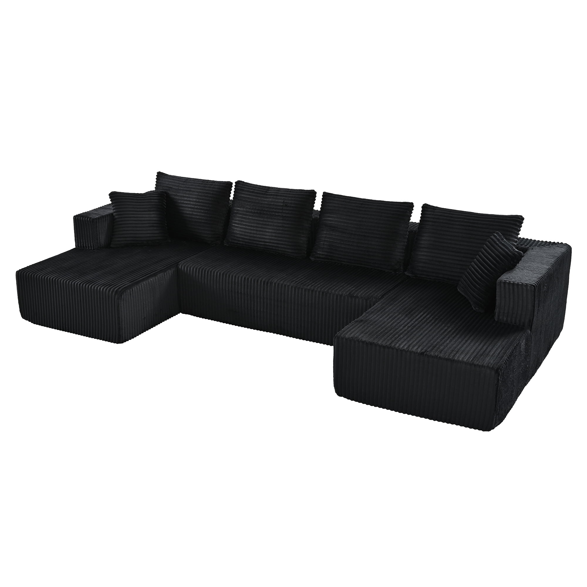 Leumius 132" U Shaped Cloud Couch Sectional Sofa,Modular Sectional Sofa with Double Chaise,Oversized Deep Seat Boneless Couch for Living Room,No Assembly Required,Black