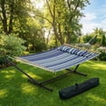 thumbnail image 1 of IdealHouse Ensemble de Hamacs Autoportants pour 2 Personnes, Lit Hamac Matelassé Robuste avec Support en Acier Enduit de Poudre, Conception à Hauteur Réglable, Équipement Extérieur Portable pour Cour Pelouse Jardin, Camping et Repos Intérieur, 1 of 6