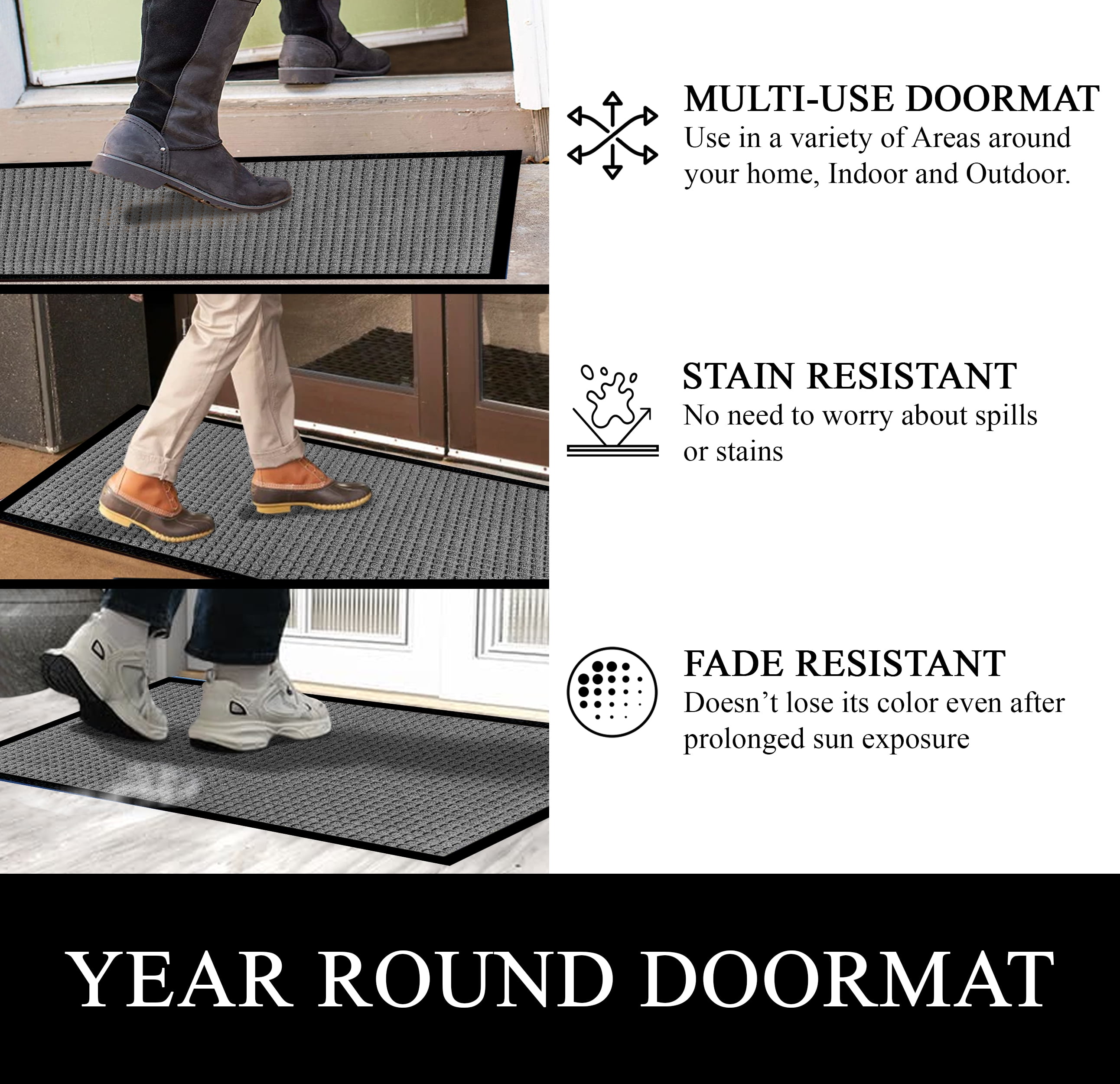 A1HC Indoor Outdoor Mat, Front and Back Entrance Welcome Mats, Large Front Door Patio Mats 36X60 Inches, Non-Slip Easy Clean Entrance Washable Large Size Doormats, Dark Grey