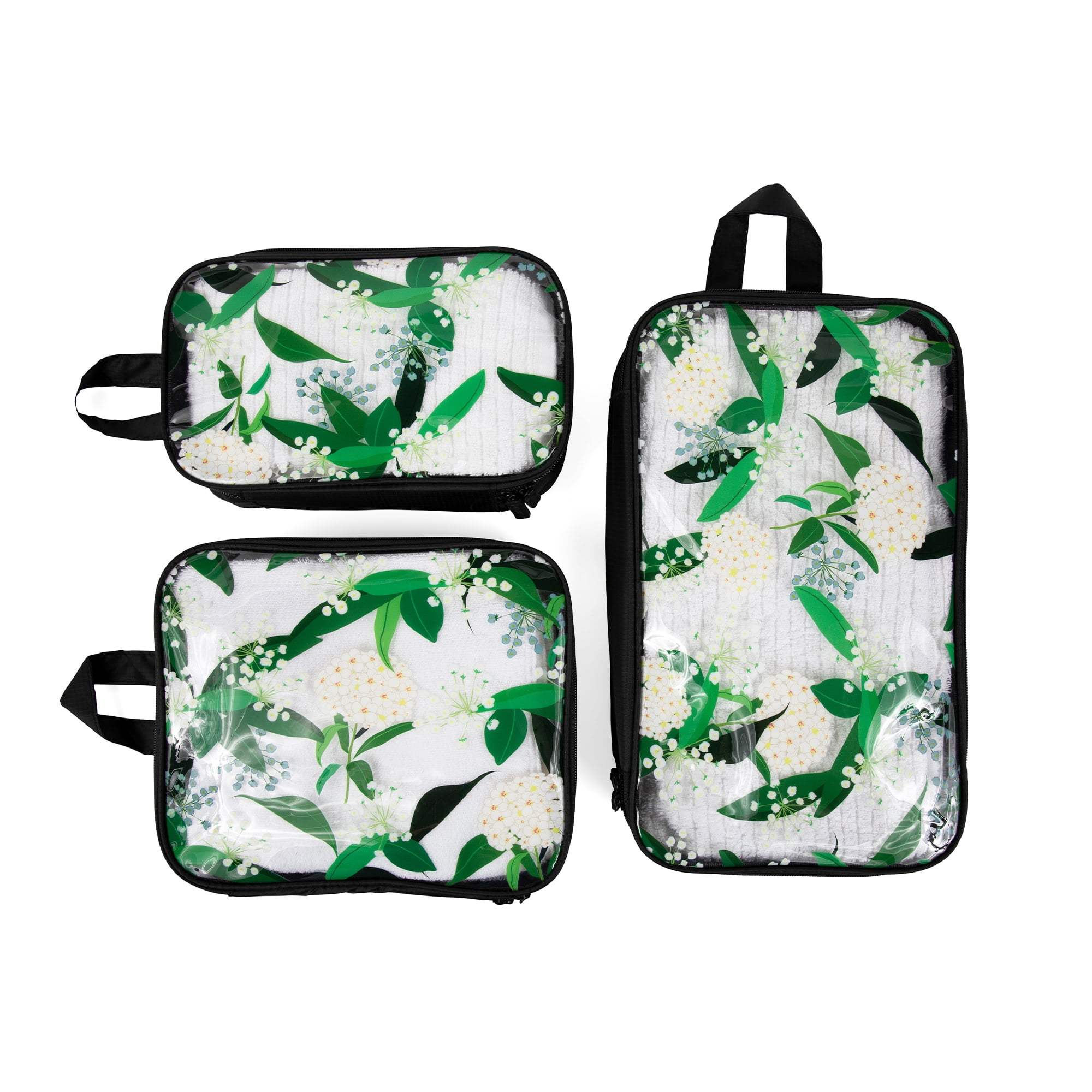 Miamica Packing Cubes Travel Organizer Set of 3 Black Floral