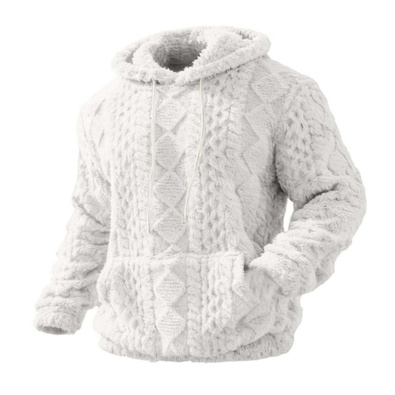 Tdoqot Mens Jacquard Fleece Hoodie- Warm Pullover Casual Fashion Winter Sweatshirt White Size XL
