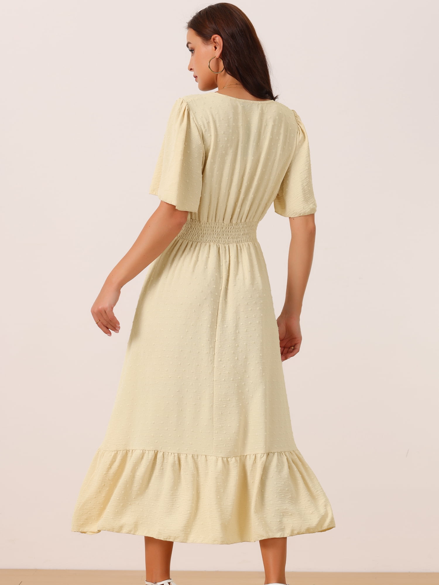 DARING DIVA Women's Swiss Dots Ruffle Midi Dresses XL Apricot