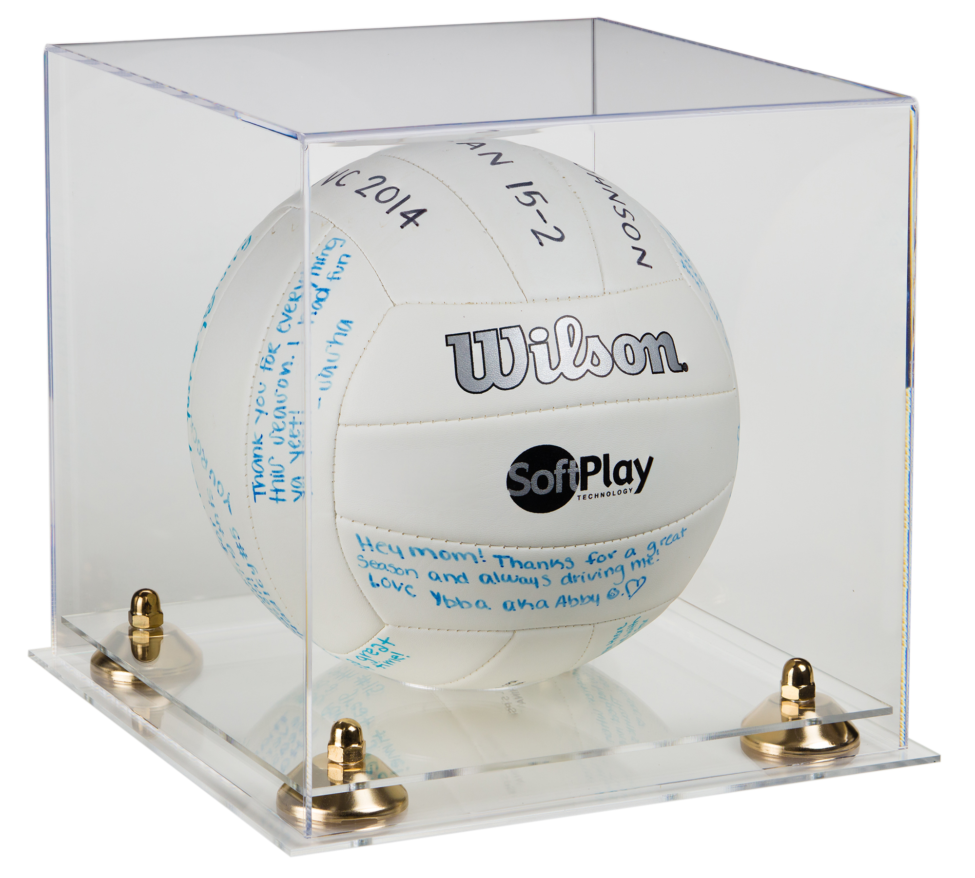 Volleyball Riser Deluxe Clear Acrylic Volleyball Display Case with Gold Risers and Clear ...