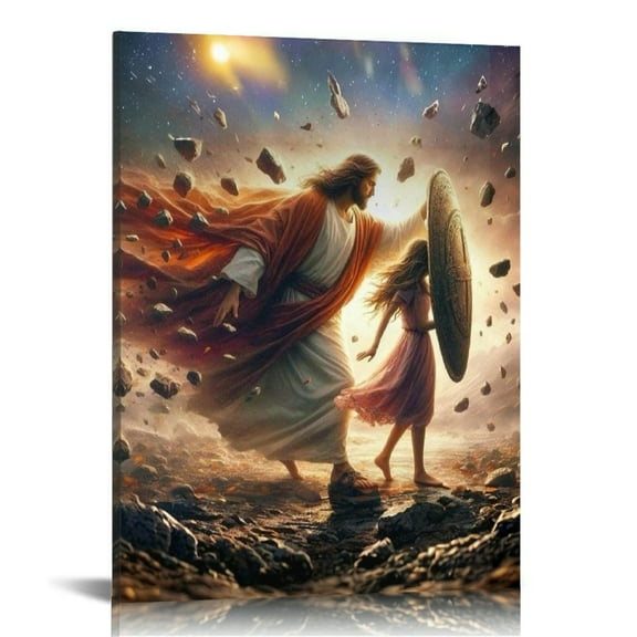 Jesus Embracing Woman Canvas Wall Art, Safe in His Arms Pictures Canvas Print Posters Wall Decor, Christian Wall Art Home Decor for Living & Prayer Room Framed
