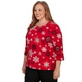 thumbnail image 3 of Alfred Dunner Womens Plus-Size Embellished Snowflake Pleated Neck Top, 3 of 4