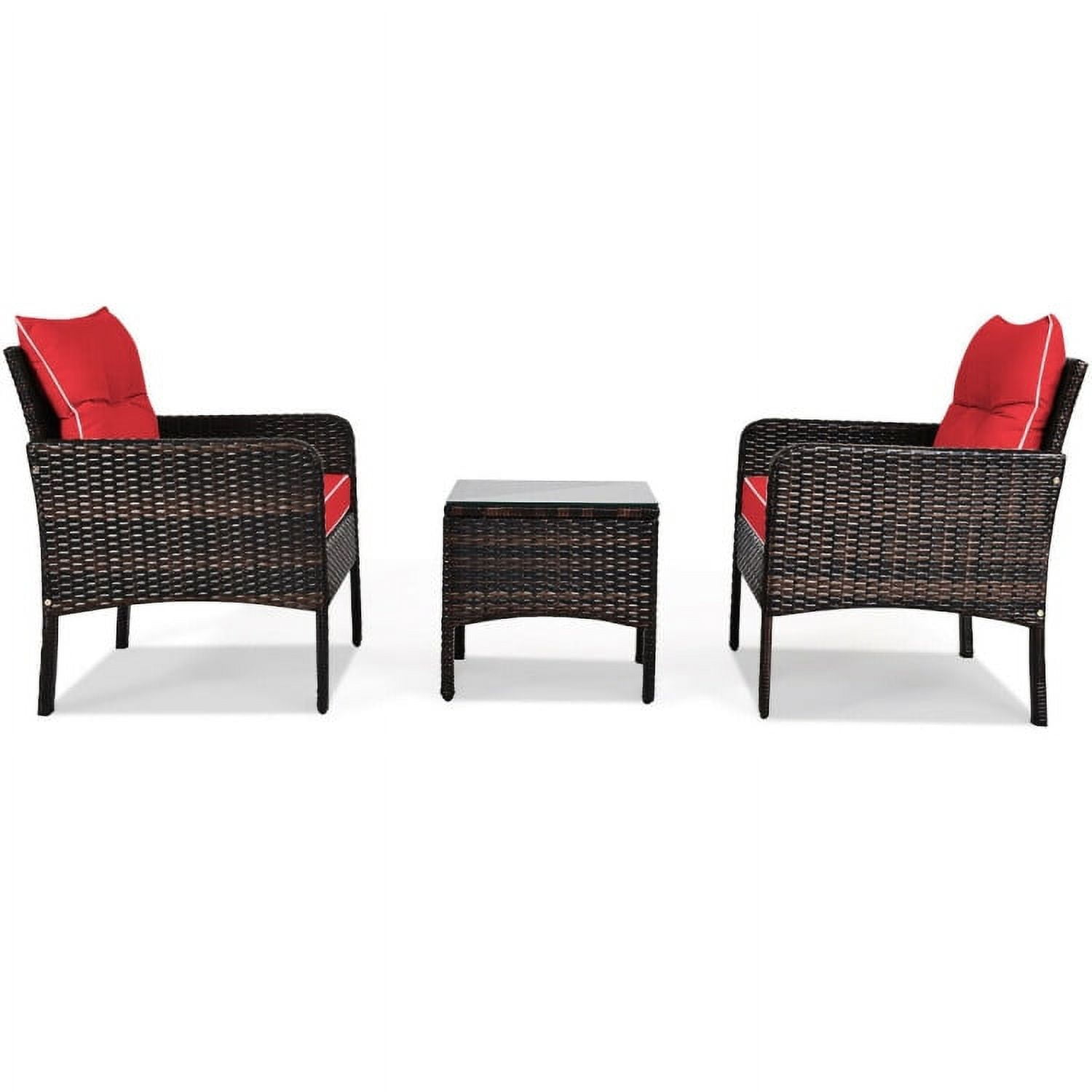 Aimee Lii 3 Pieces Outdoor Rattan Wicker Loveseat Furniture Set with Cushions, Small Patio Set, Red