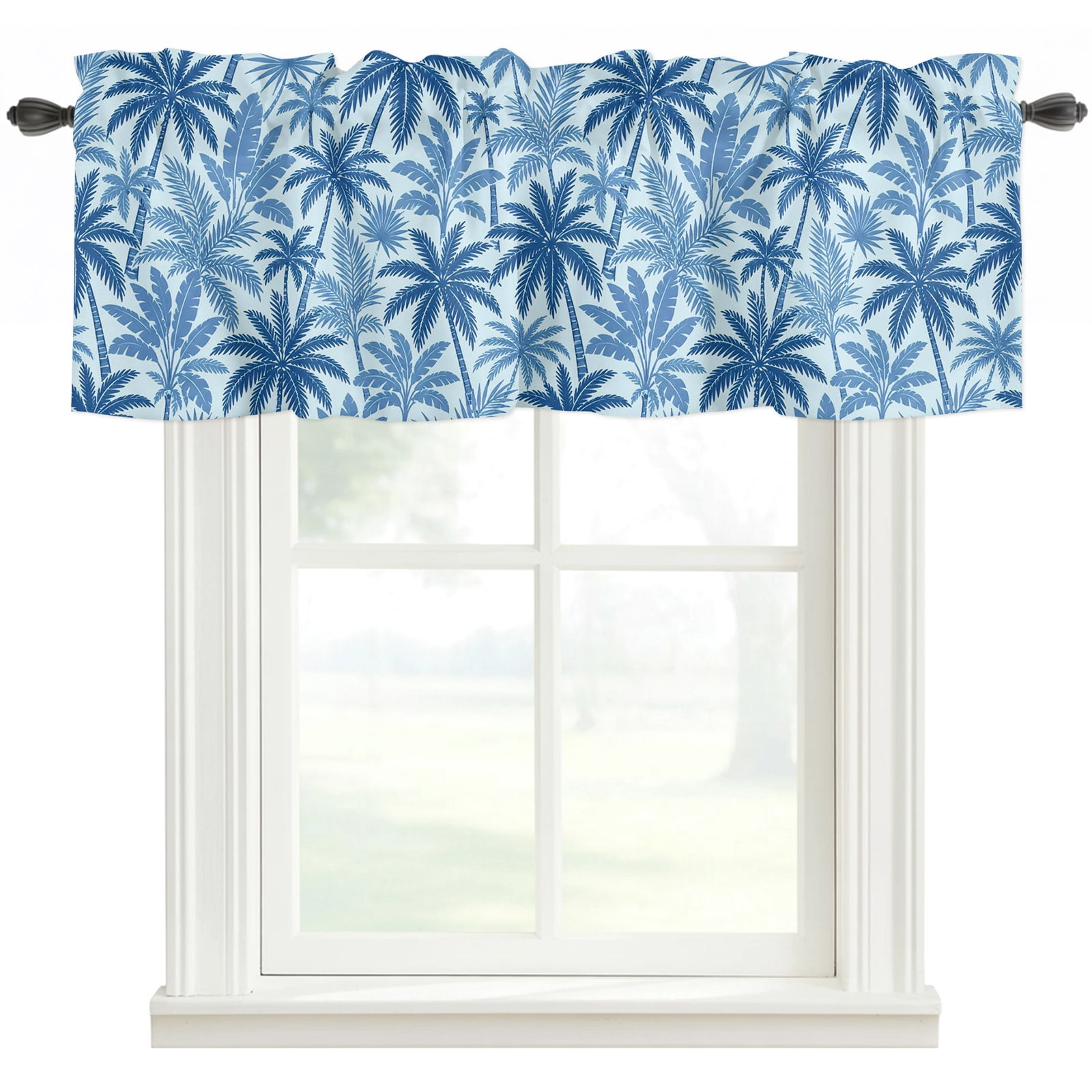 Blue Plants Valances for Windows Farmhouse Kitchen Curtains Valances Rod Pocket Valance Curtains for Windows Jungle Palm Trees Coconut Palms Exotic Ferns Window Valances for Bathroom Bedroom 42 x12