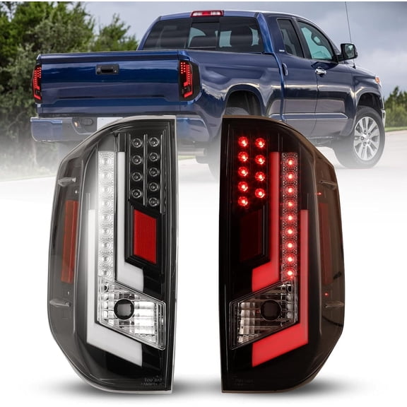 1 Pair LED Tail Lights Compatible with 2014-2021 Toyota Tundra Tail Lamps LED Rear Lights Rear Lamps Assembly Replacement,Glossy Black Clear Lens