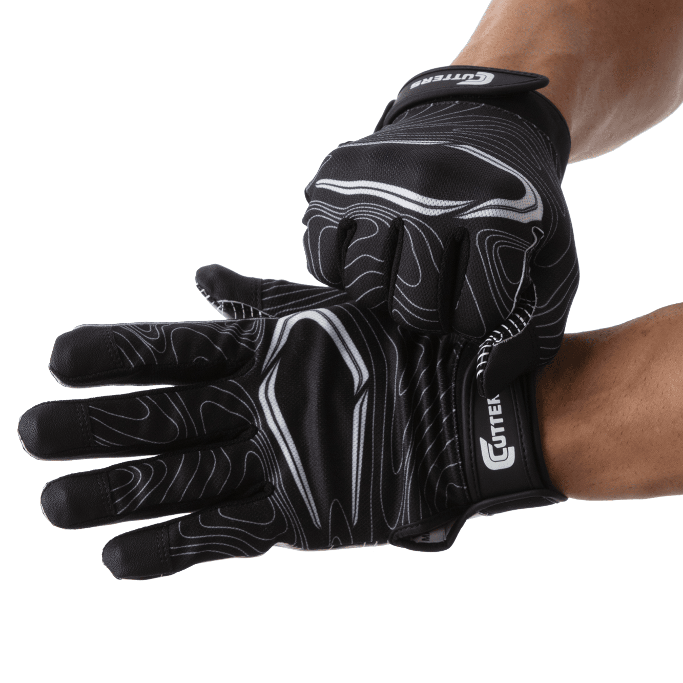 Cutters, Game Day Football Receiver Gloves, Youth, XXS/XS, Black Topo