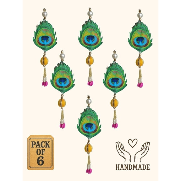 Home Decor Hub Decorative Wall Decor, Peacock Feather, Green, Pack of 6