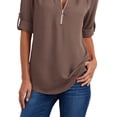thumbnail image 4 of DYMADE Womens Solid Long Sleeve Zipper Tops Casual Chiffon Shirt Blouses, 4 of 4
