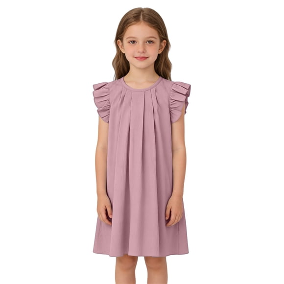 XQYLOS Robe d'Été Sans Manches en Coton et Lin pour Filles Tout-Petits, à Volants, Décontractée, pour Fête, Vacances en Plein Air, Confortable, Légère, Pique-Nique, Voyage