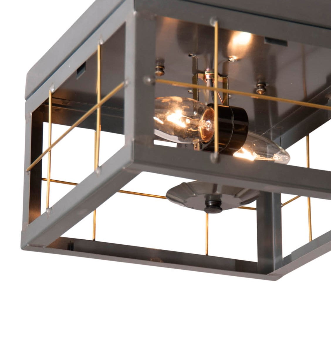 Irvins Country Tinware Irvin's Country Tinware Double Ceiling Light Brass Bars in Country Tin