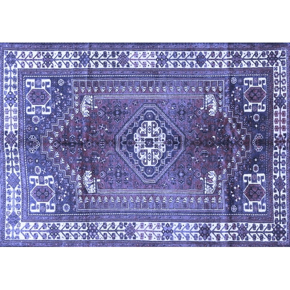 Ahgly Company Machine Washable Indoor Rectangle Persian Blue Traditional Area Rugs, 8' x 12'