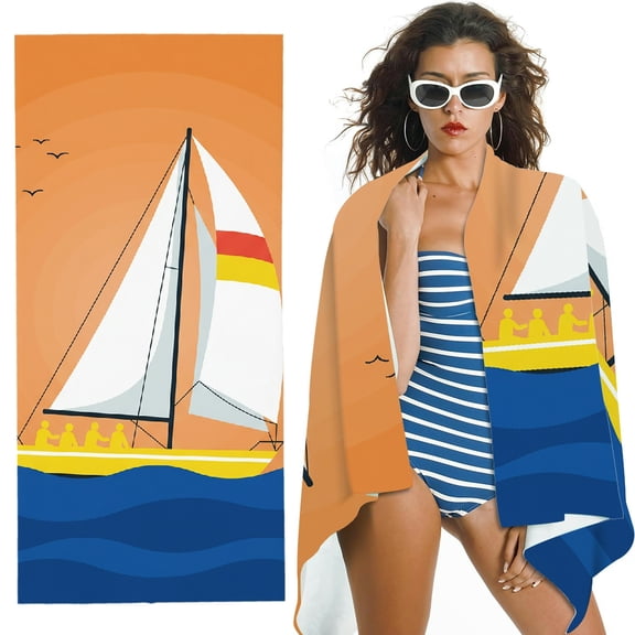 RKSupls Retro Sunset Sail Oversized Microfiber Beach Towel -  Ultra-Soft Microfiber, Suitable for Bathroom, beach, Soft Super Absorbent- 30x60 in